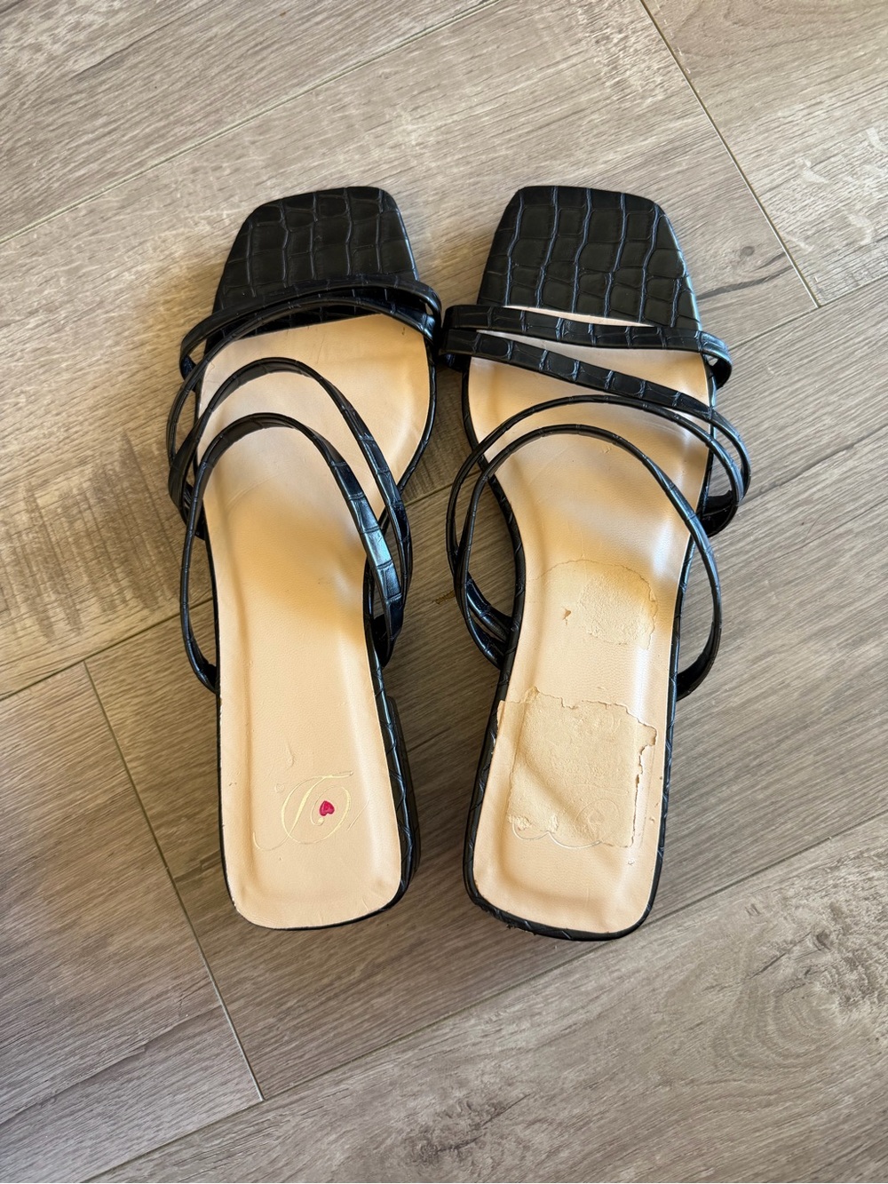 Journee Collection Black Croc-Embossed Strappy Slide Sandals